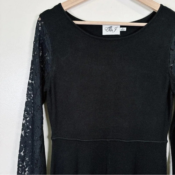 Eliza.J Black Sweater Dress With Lace Sleeves - Picture 10 of 16